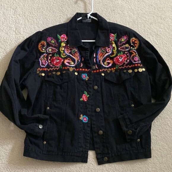 Jackets & Blazers - Bohemian Embroidered Denim Jacket